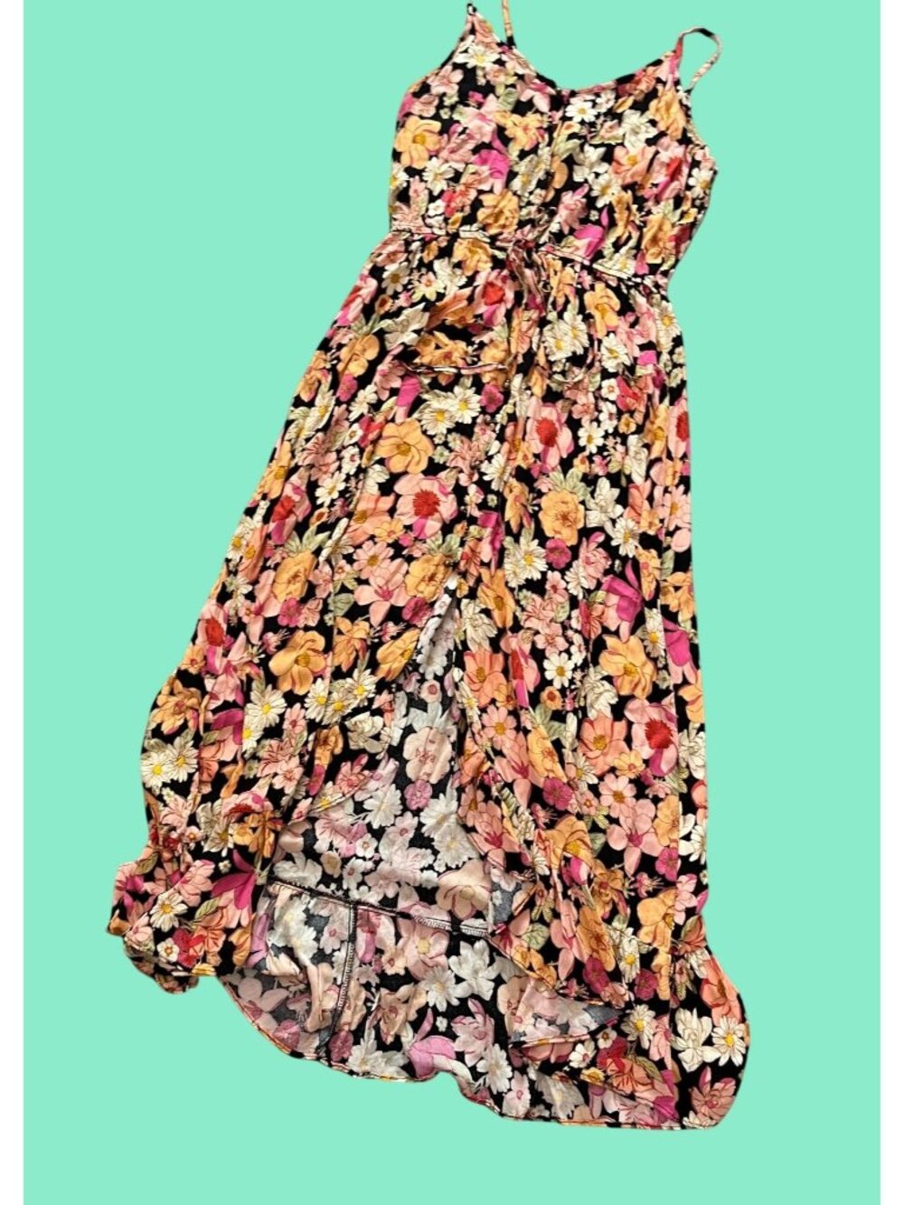 Floral Multicolor Sleeveless asymmetrical Dress With Adjustable Straps